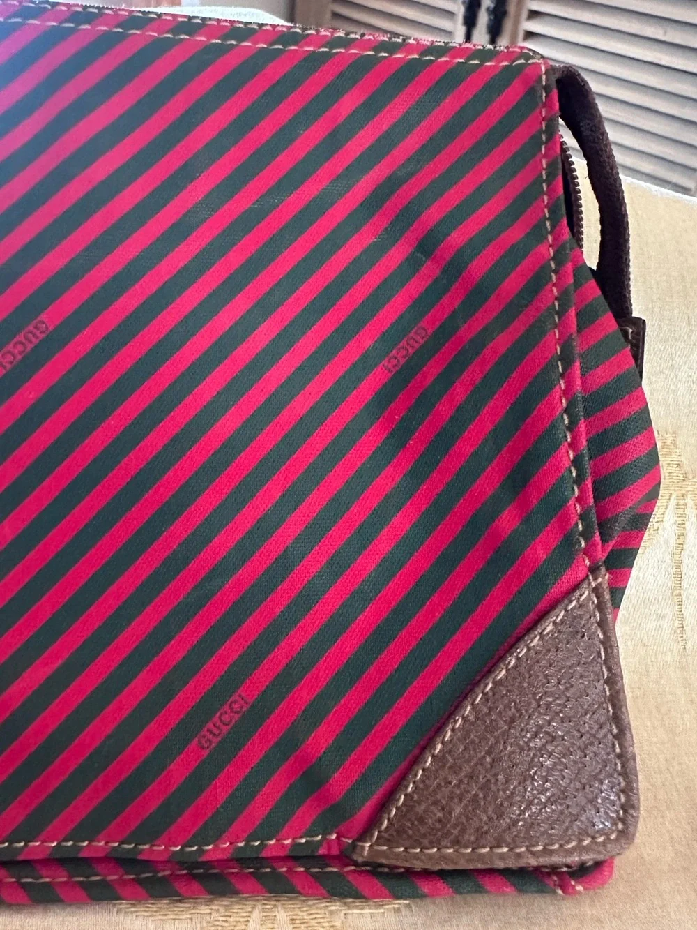 Gucci Vintage Like New Red & Green Stripe Toiletries / Attaché / Travel Bag.